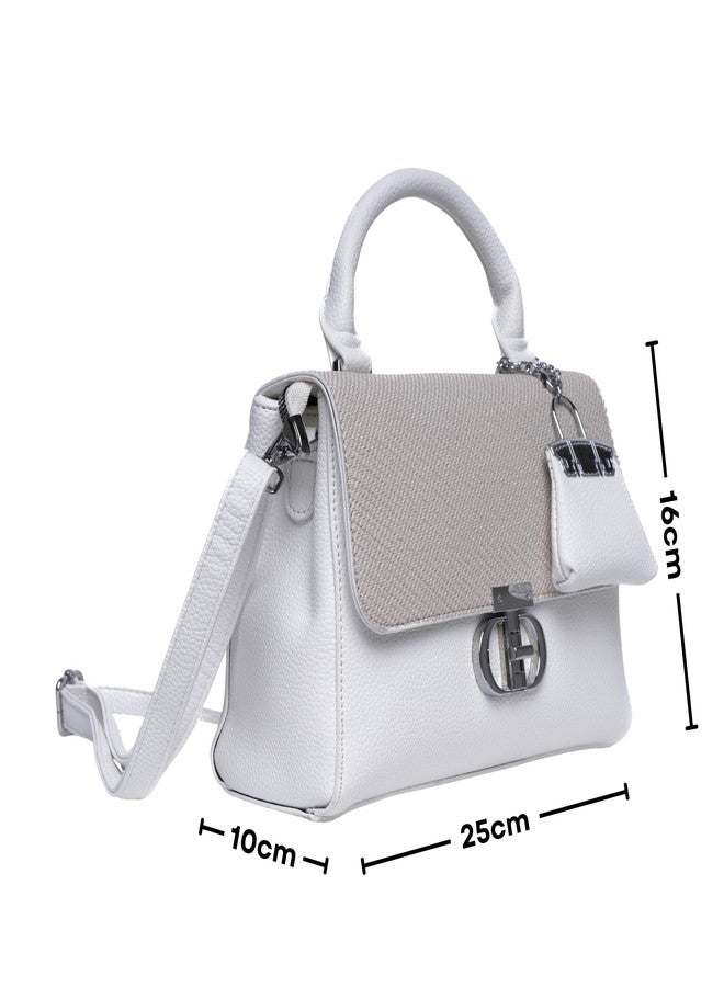SANTORINI Ophelia Satchel bag for women | Small Sized Handbag with Sling strap and bag charm | Classic Satchel for women (White) - Image 2